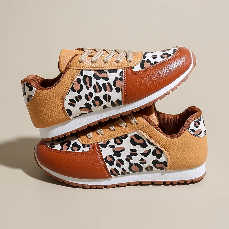 Leopard Round Toe Lace Up Sneakers, image 5
