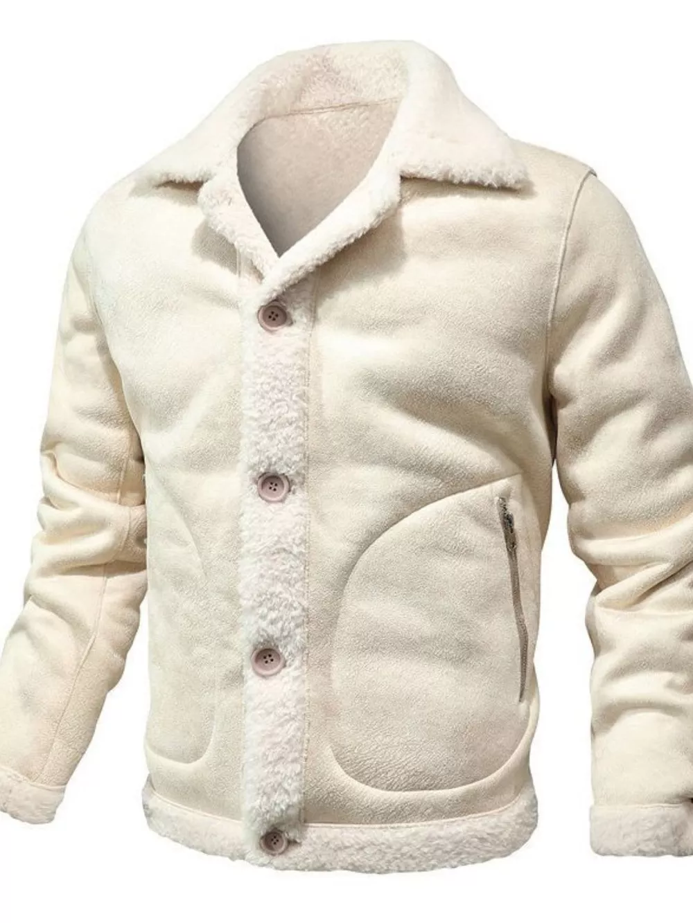 Men's Plus Size Shearling Lined Button Up Jacket, image 2