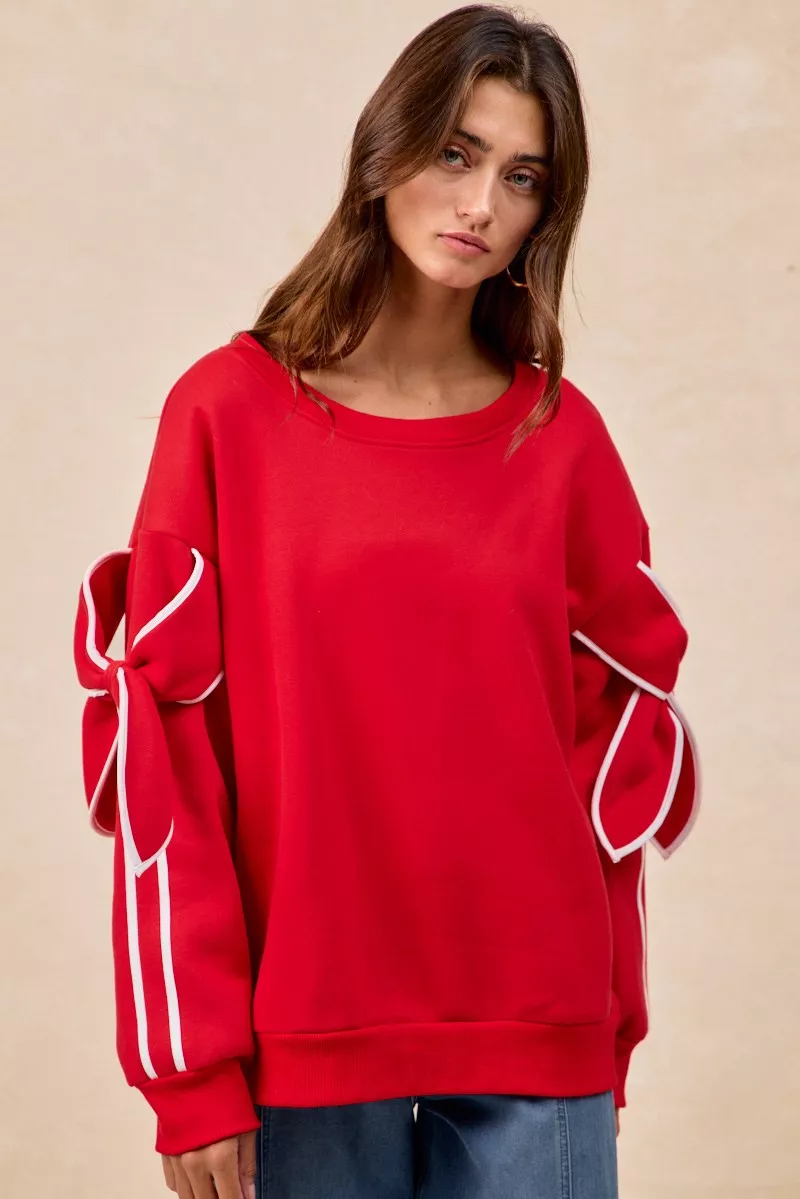 Bow Detail Sleeves Fleece Sweatshirt, image 13