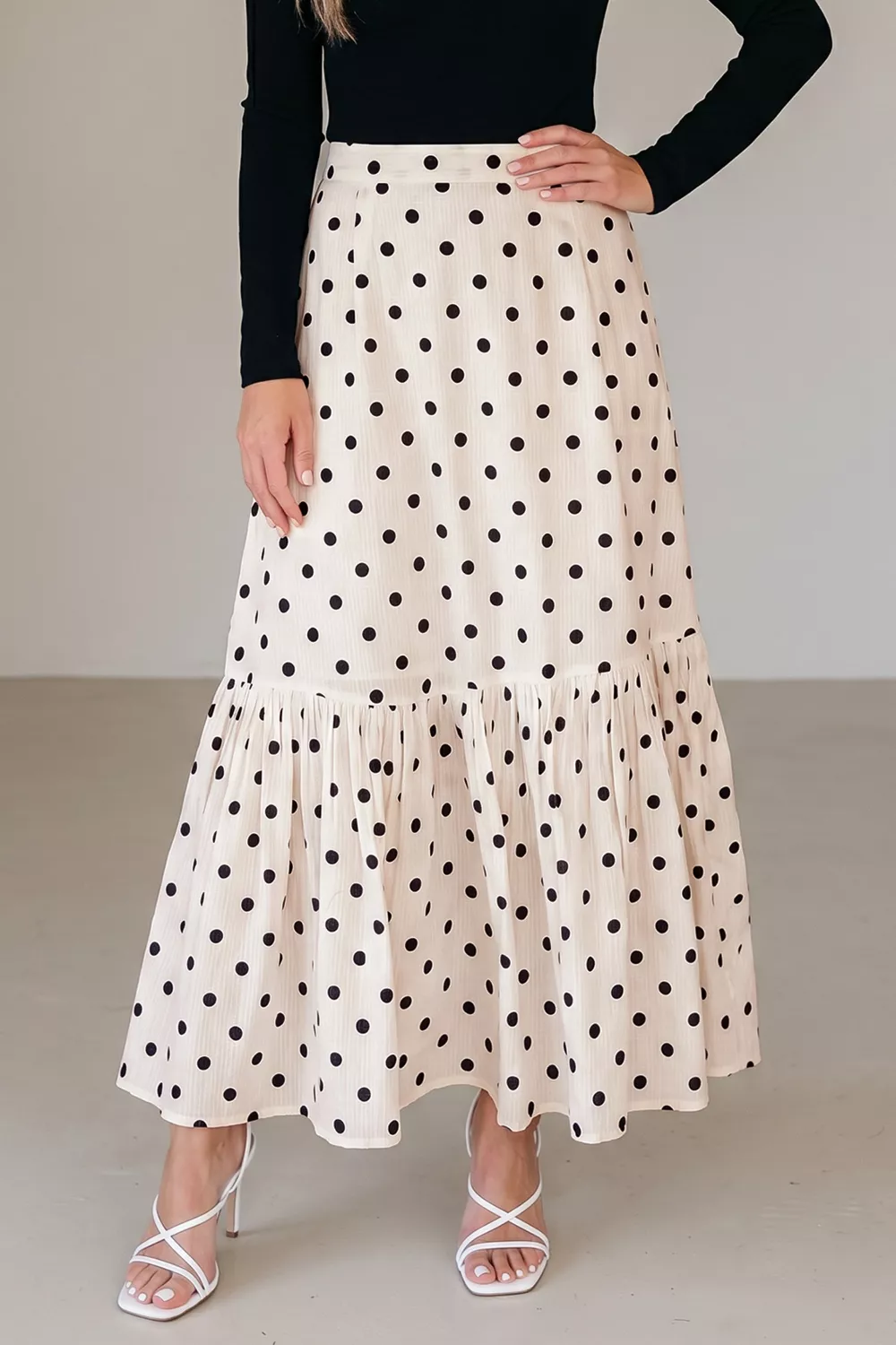 Polka Dot Ruffled Slit Maxi Skirt, image 3