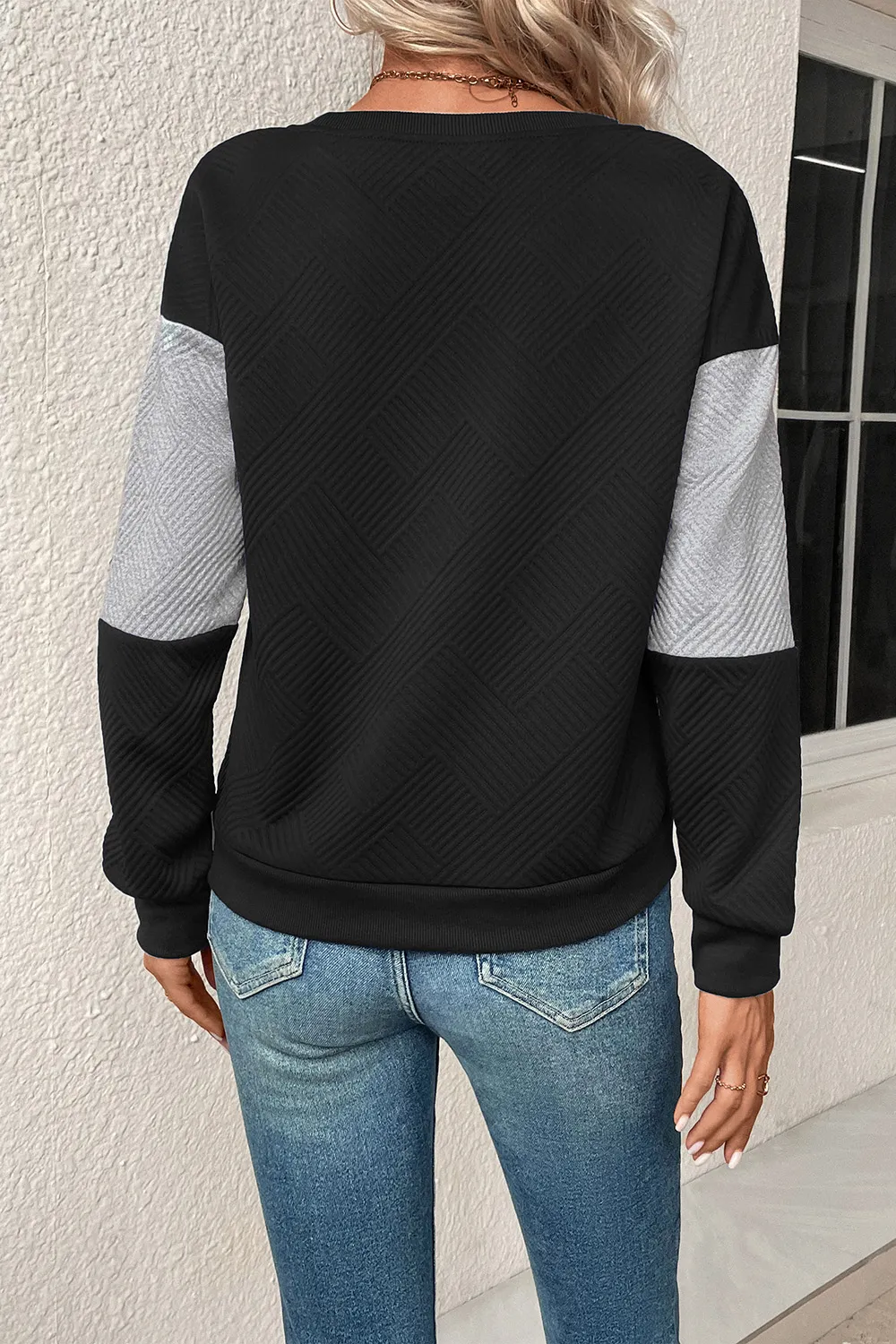 Textured Color Block Round Neck Sweatshirt, image 12