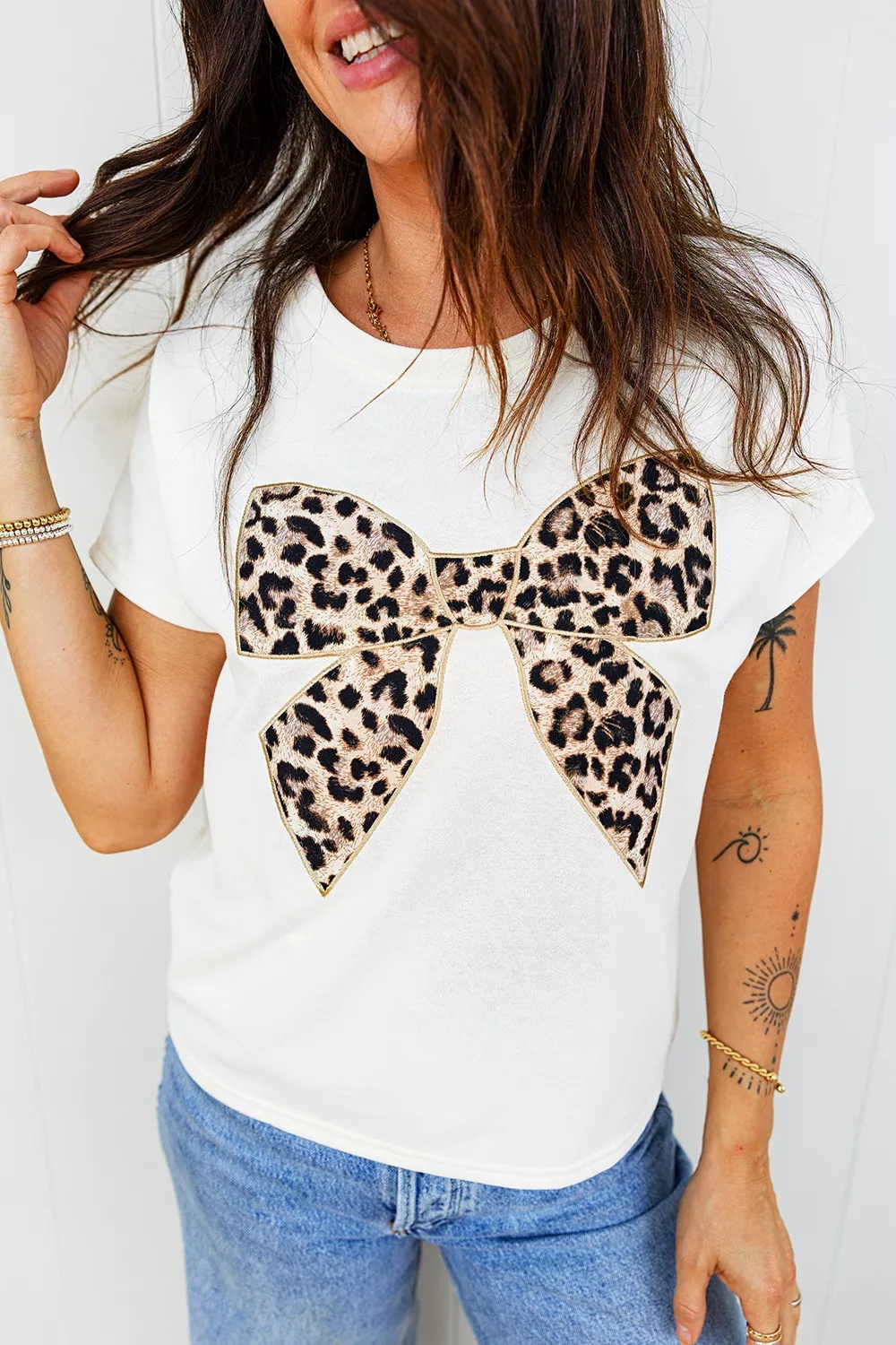 Leopard Bow Graphic Relaxed Fit T-Shirt, image 7