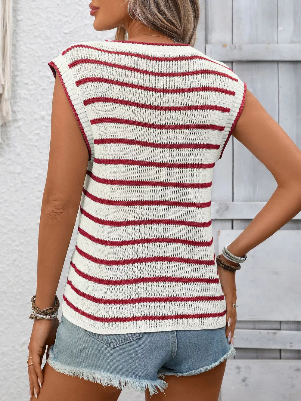 Striped Knit Round Neck Sweater Vest, image 13