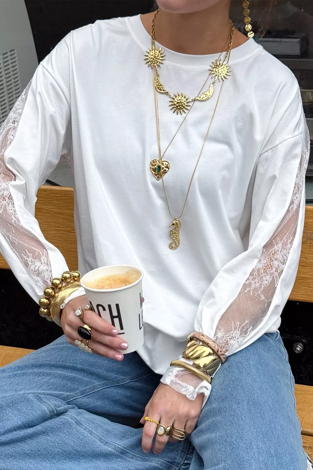 Lace Patchwork Round Neck Long Sleeve Top, image 3