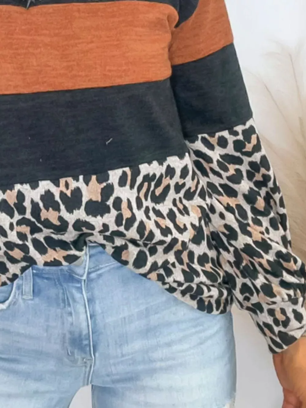 Leopard Print Patchwork Long Sleeve Blouse, image 3