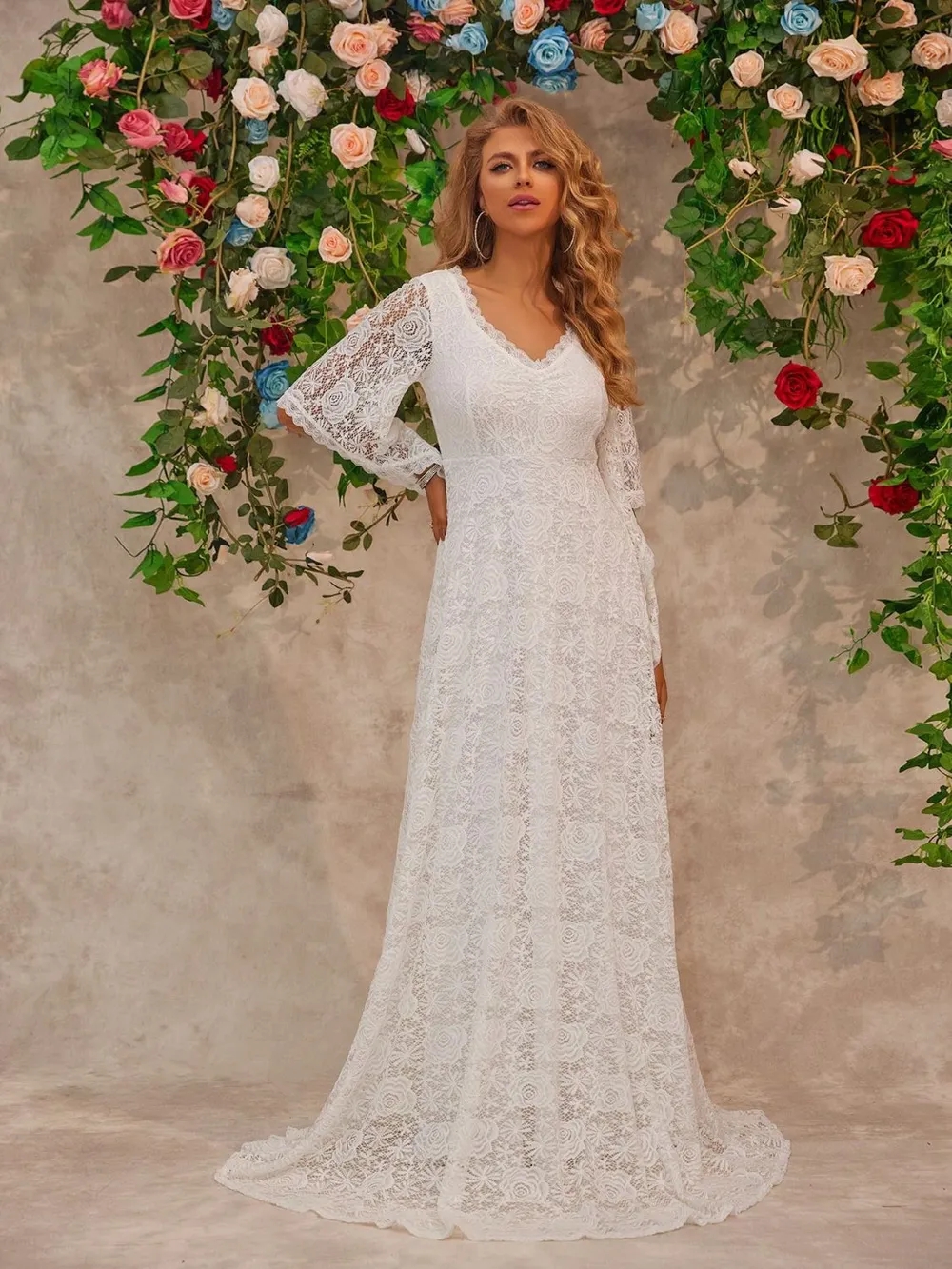 Lace V-Neck Floor length Dress, image 6