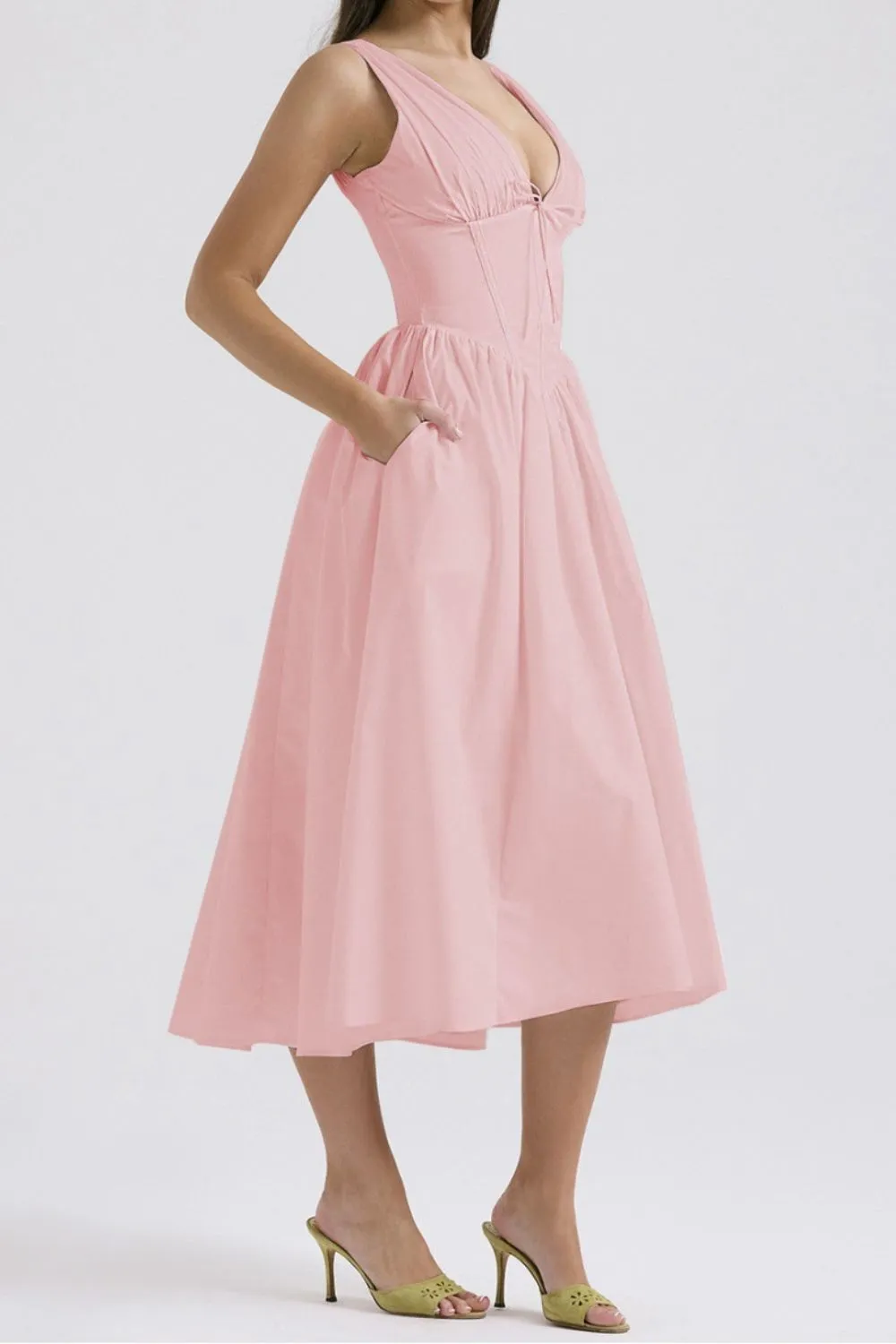 Ruched V-Neck Sleeveless Dress with Pockets, image 9