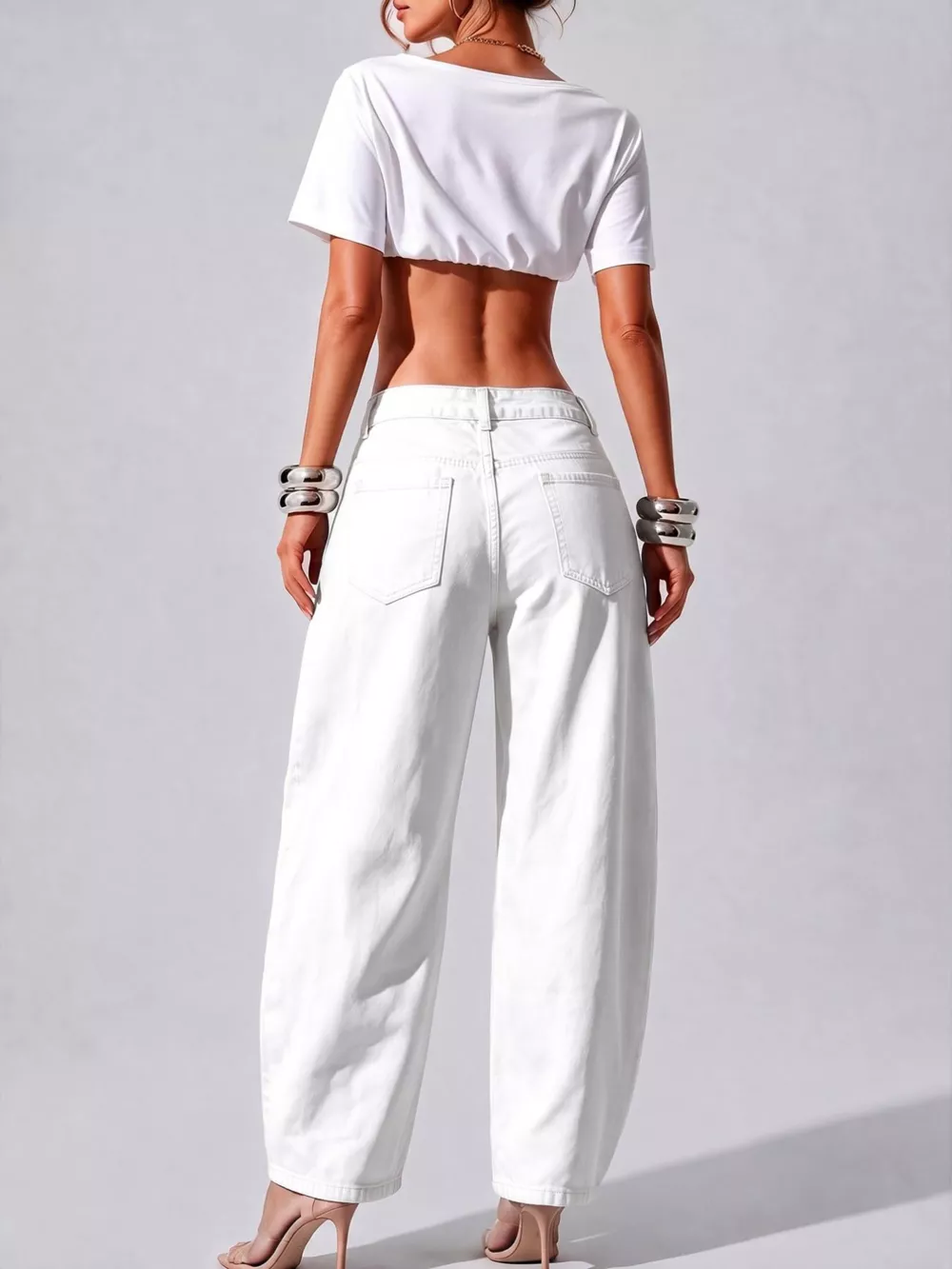 Decorative Button Wide Leg Jeans, image 16