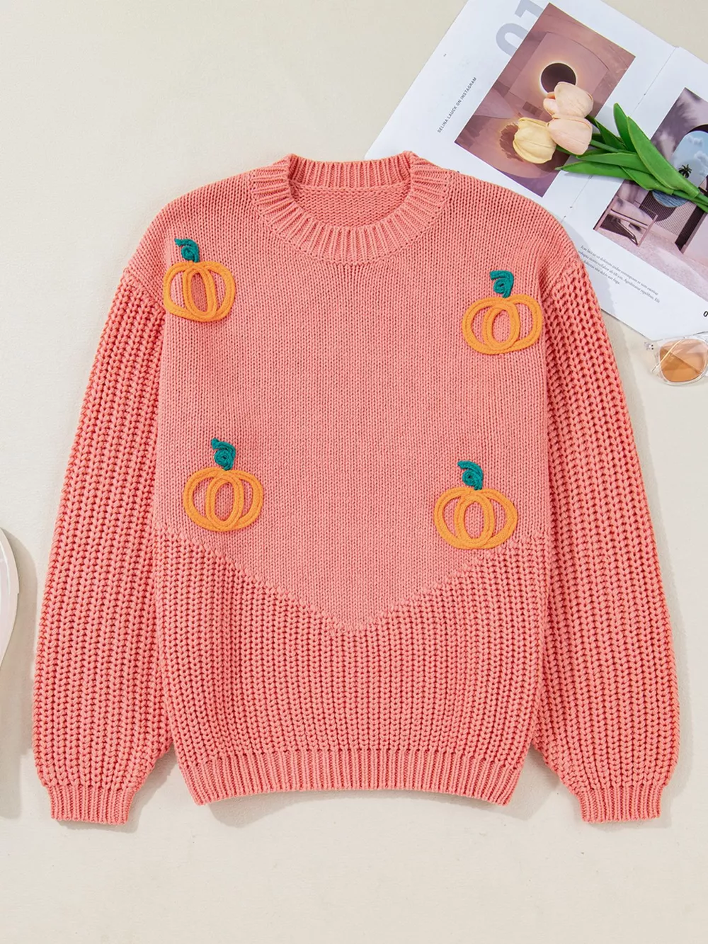 Pumpkin Embroidered Thanksgiving Holiday Sweater, image 5