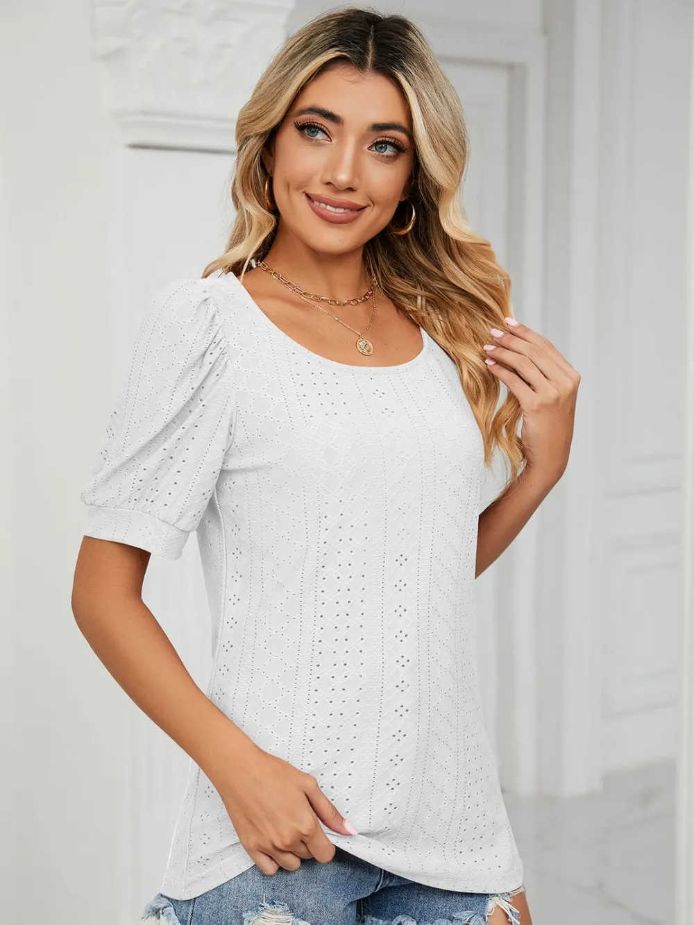 Ruched Notched Long Sleeve T-Shirt, image 18