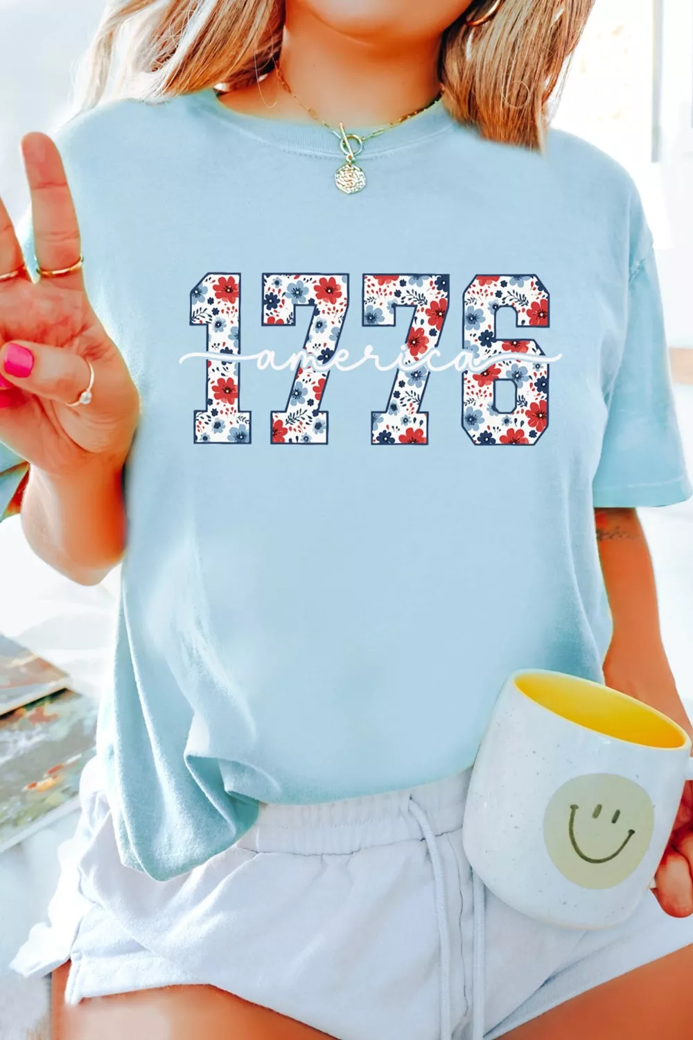 America 1776 Floral Print Relaxed T Shirt, image 3