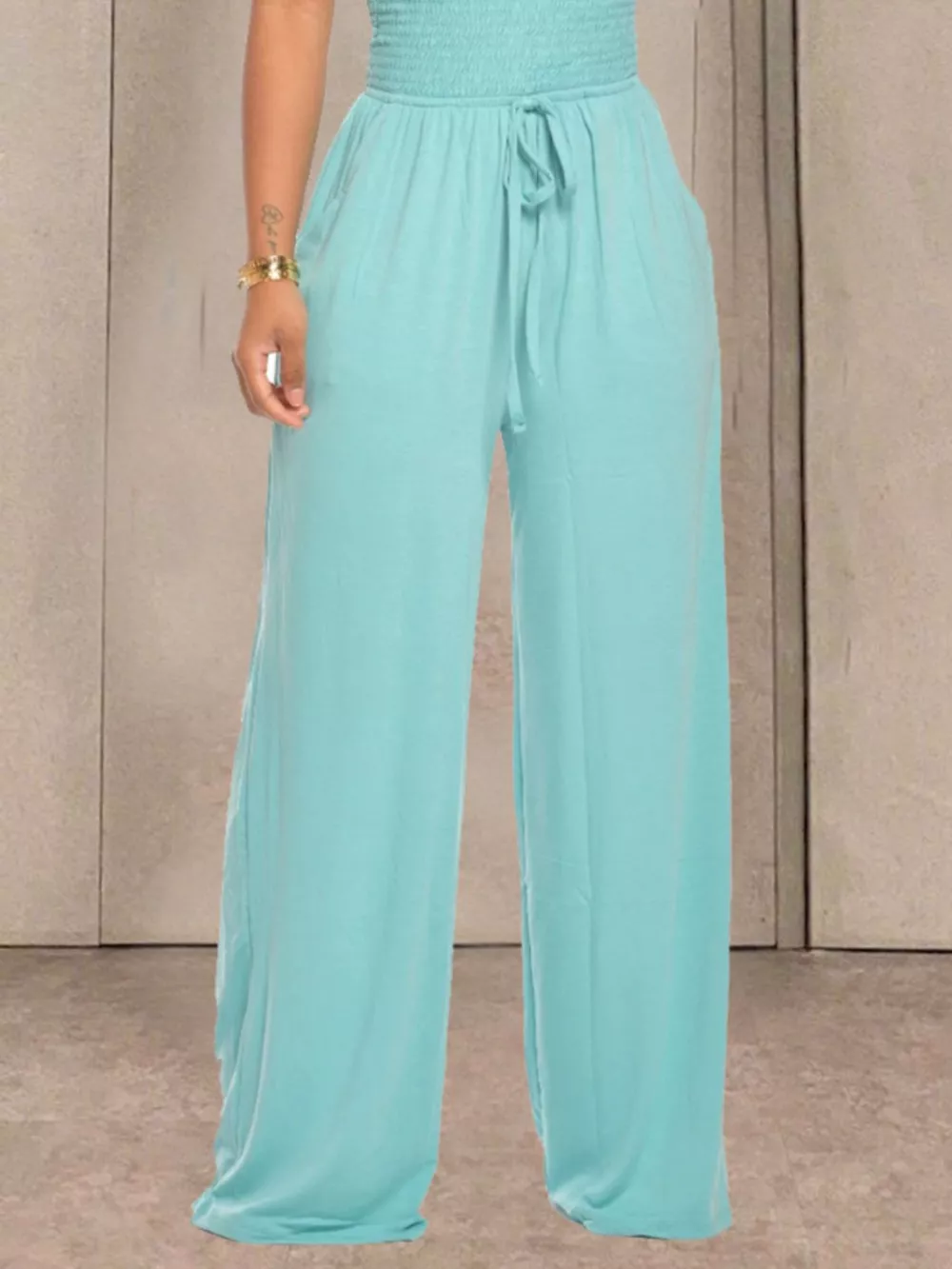 Strapless Smocked Wide-Leg Jumpsuit, image 9