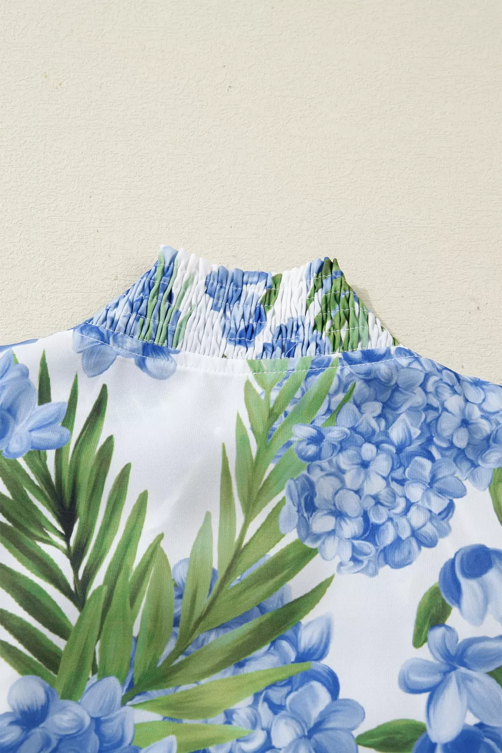 Palm Floral Print Striped Patchwork V Neck Short Sleeve Blouse, image 9