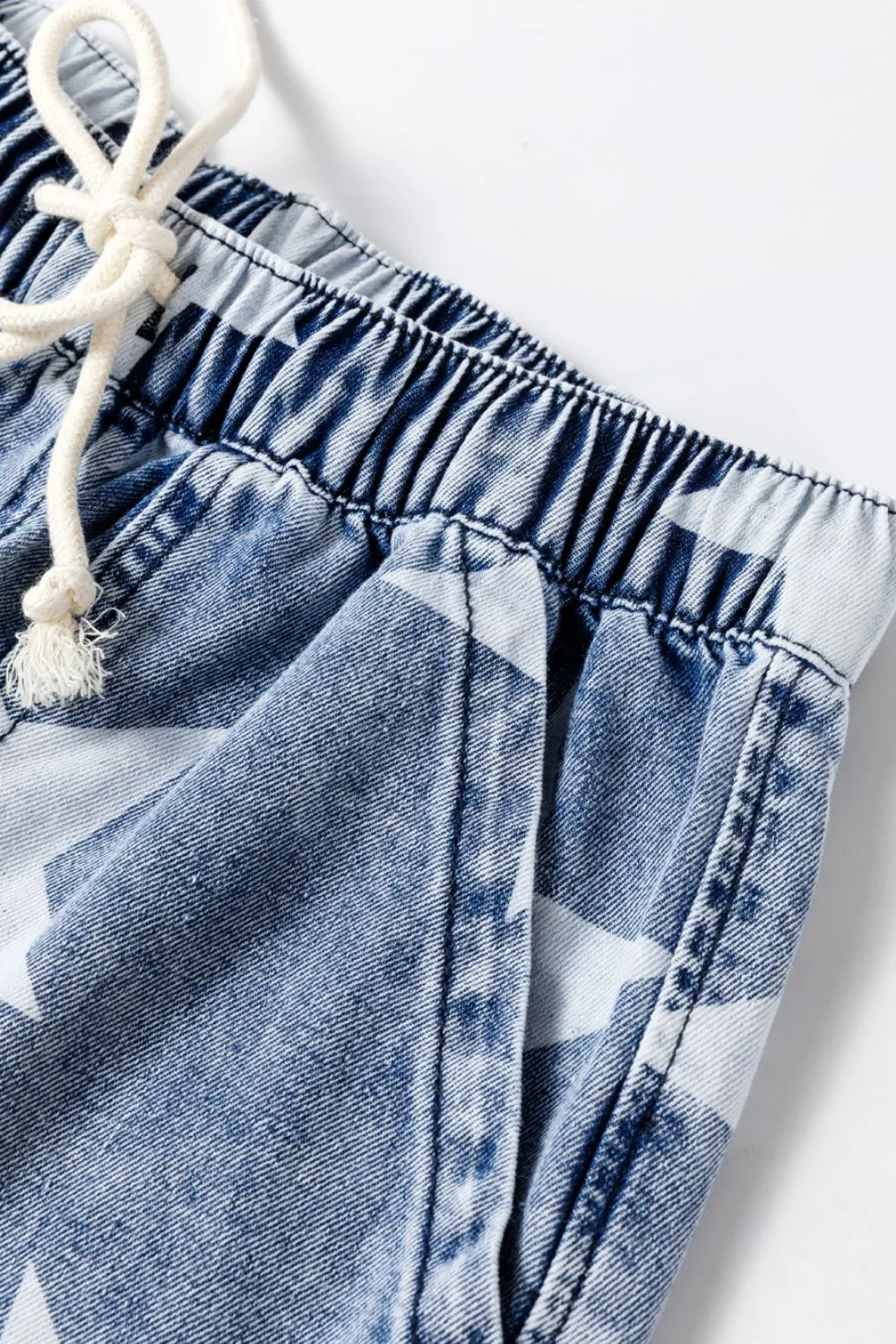 Star Print Washed Drawstring High Waist Wide Leg Jeans, image 4