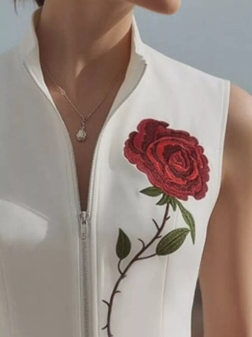 Rose Zip Up Sleeveless Shirt, image 2