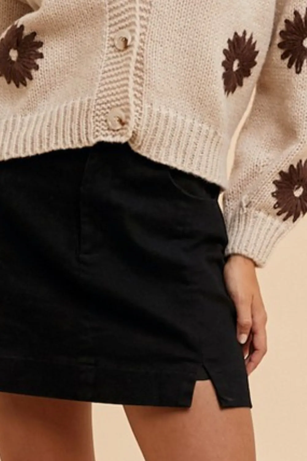 Comfort Stretch Cotton Slit Detailed Mini Skirt, image 3