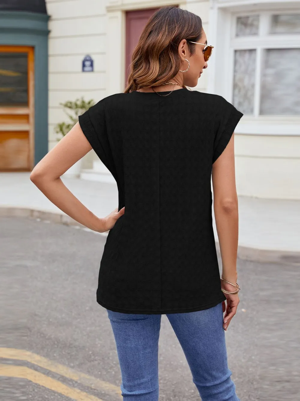 Textured Round Neck Cap Sleeve T-Shirt, image 27