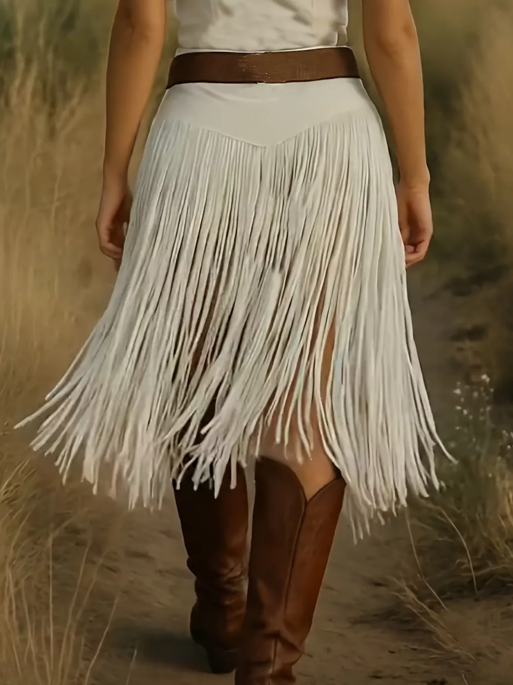 Solid Color Fringe Skirt, image 2