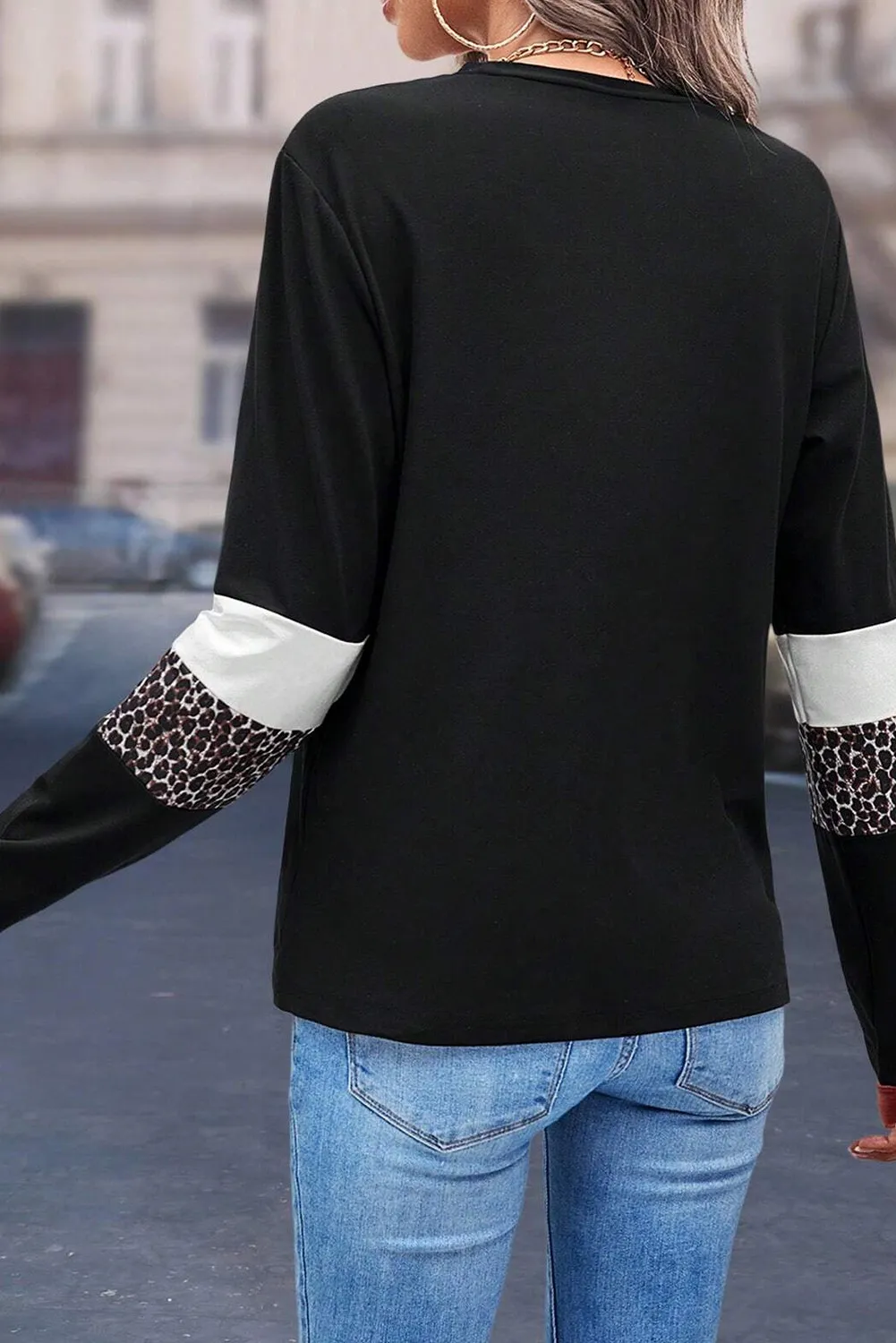 Leopard Round Neck Long Sleeve Blouse, image 6