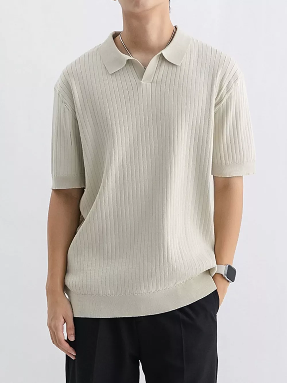Men's Plus Size Ribbed Knit Short Sleeve Polo