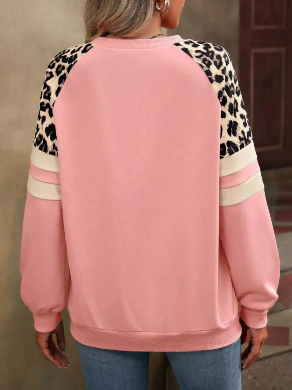 Leopard Raglan Sleeve Striped Sweatshirt, image 18