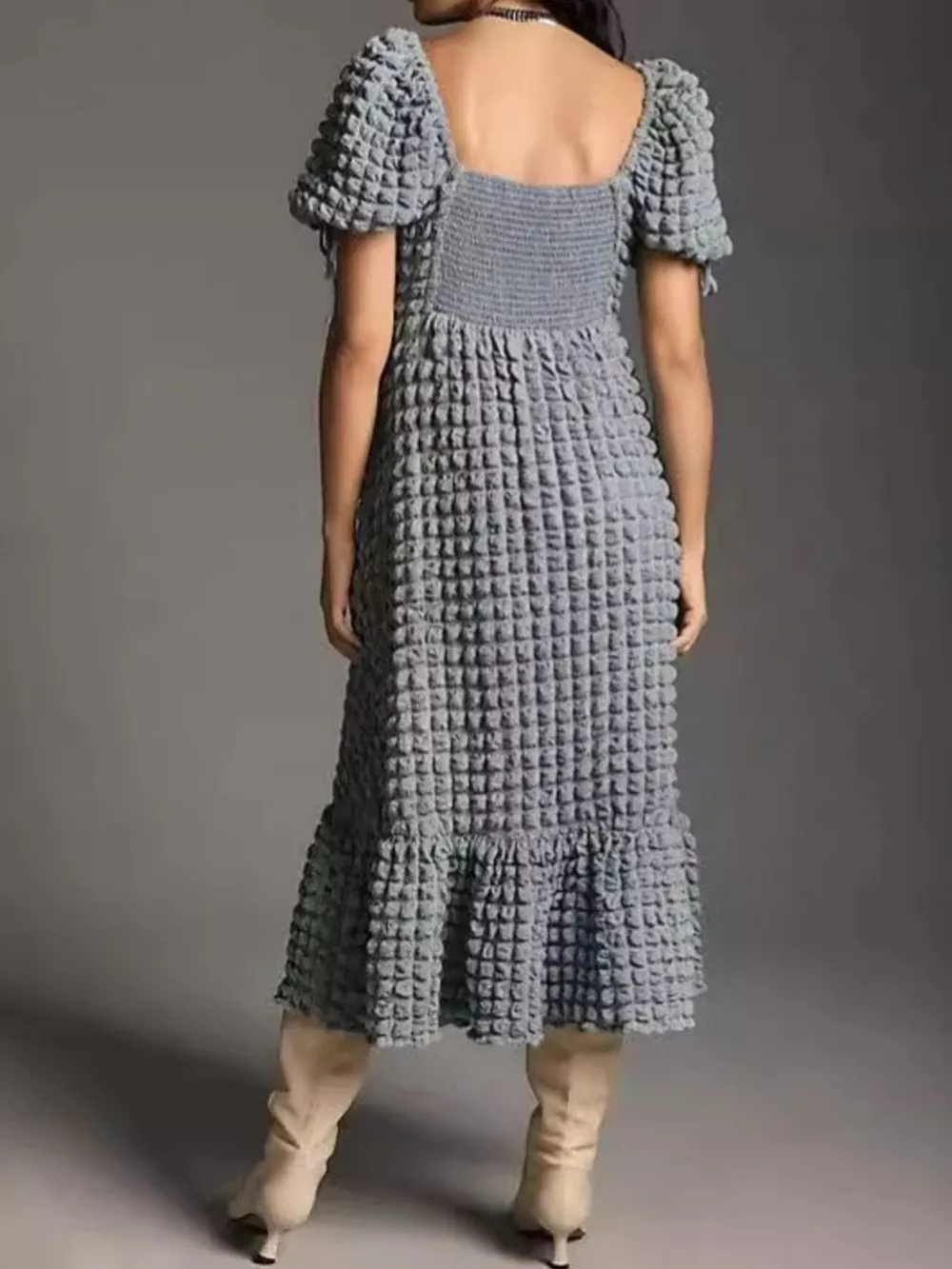 Textured Sweetheart Neck Short Sleeve Dress, image 7