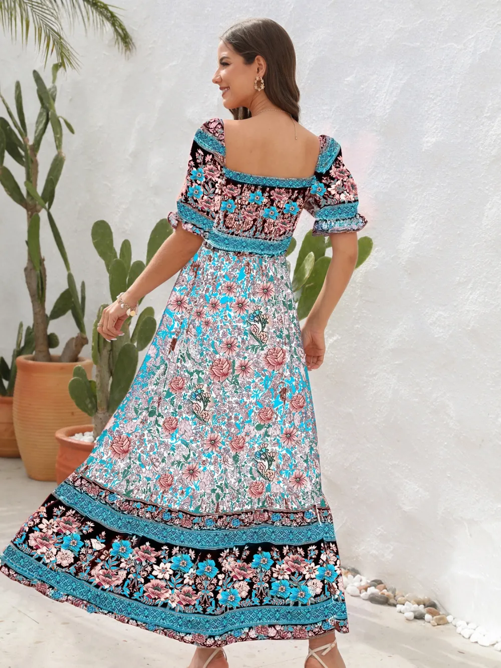 Floral Flounce Sleeve Midi Dress, image 8