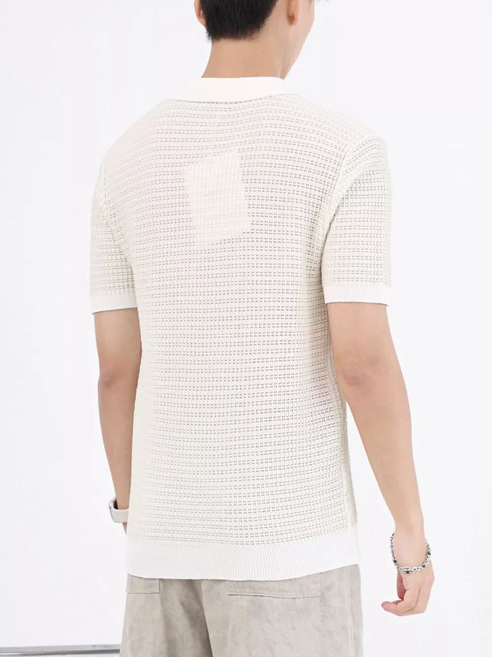 Men's Plus Size Striped Knitted Zip-Up Polo, image 6