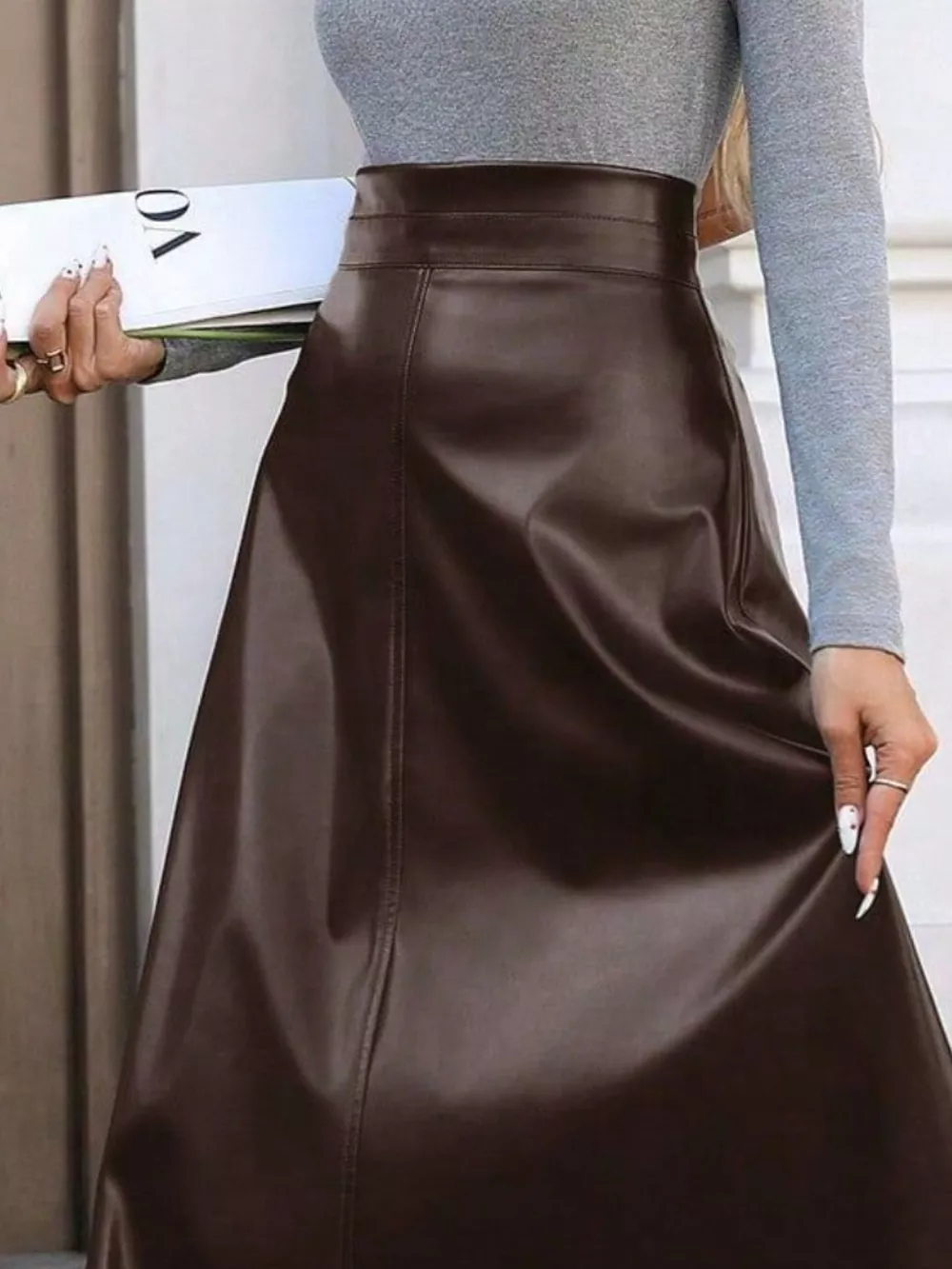 Leather A-Line Midi Skirt, image 5