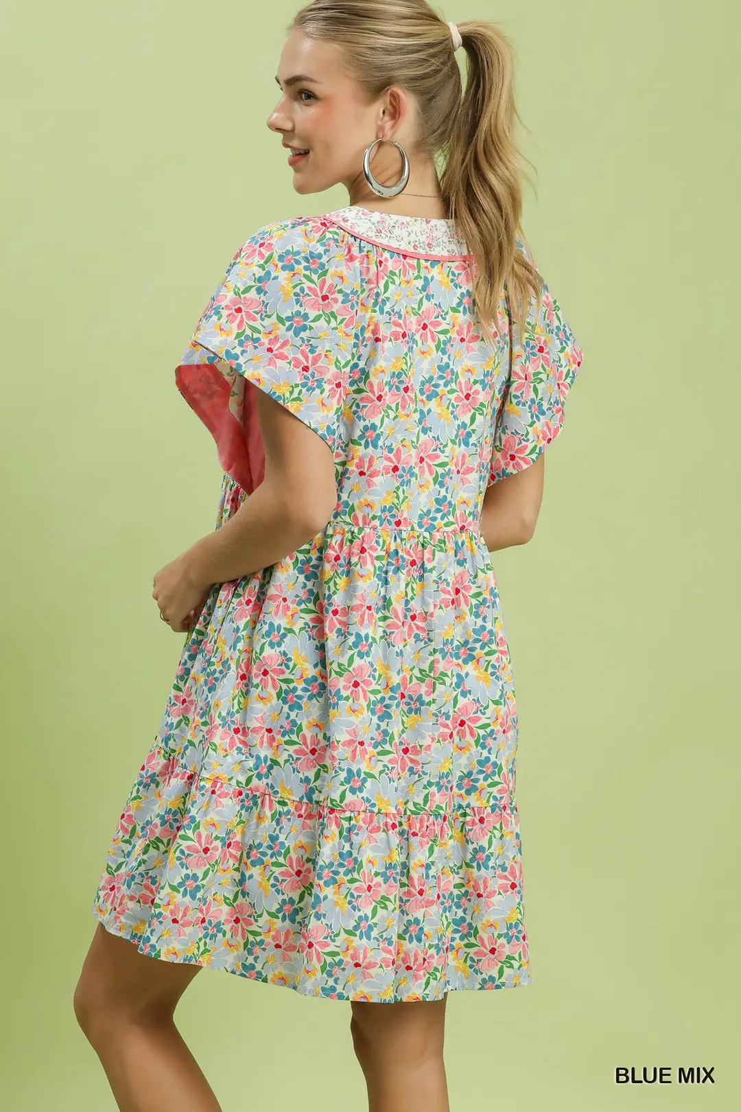Mix Floral Tiered Mini Dress with Side Pockets, image 3