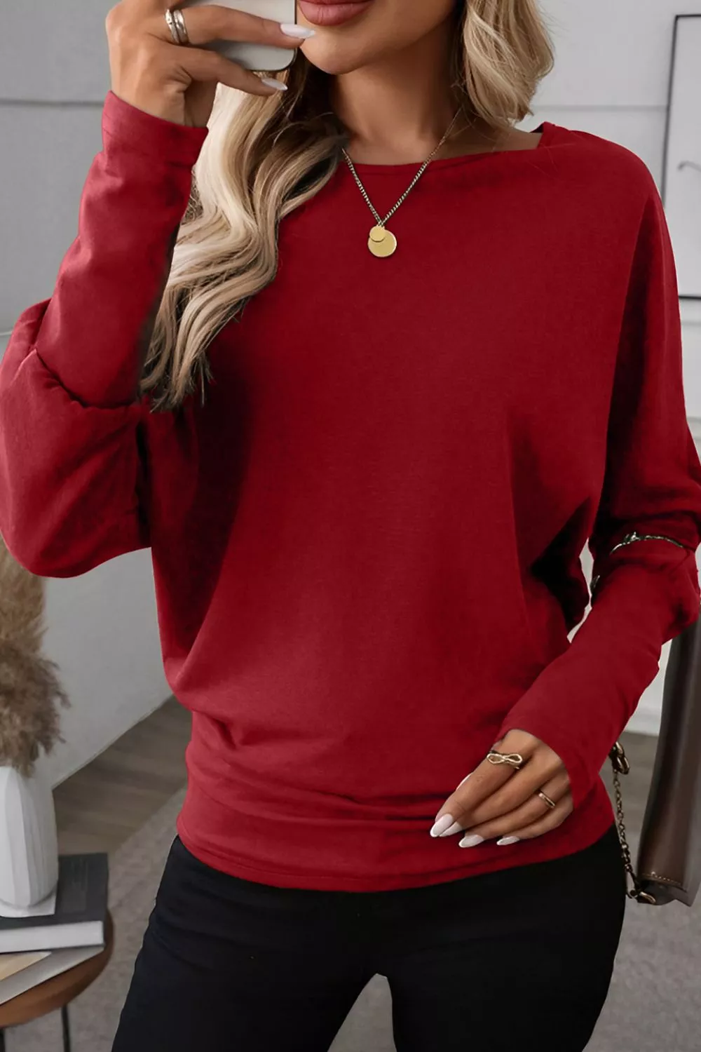 Solid Color Long Sleeve Blouse, image 3