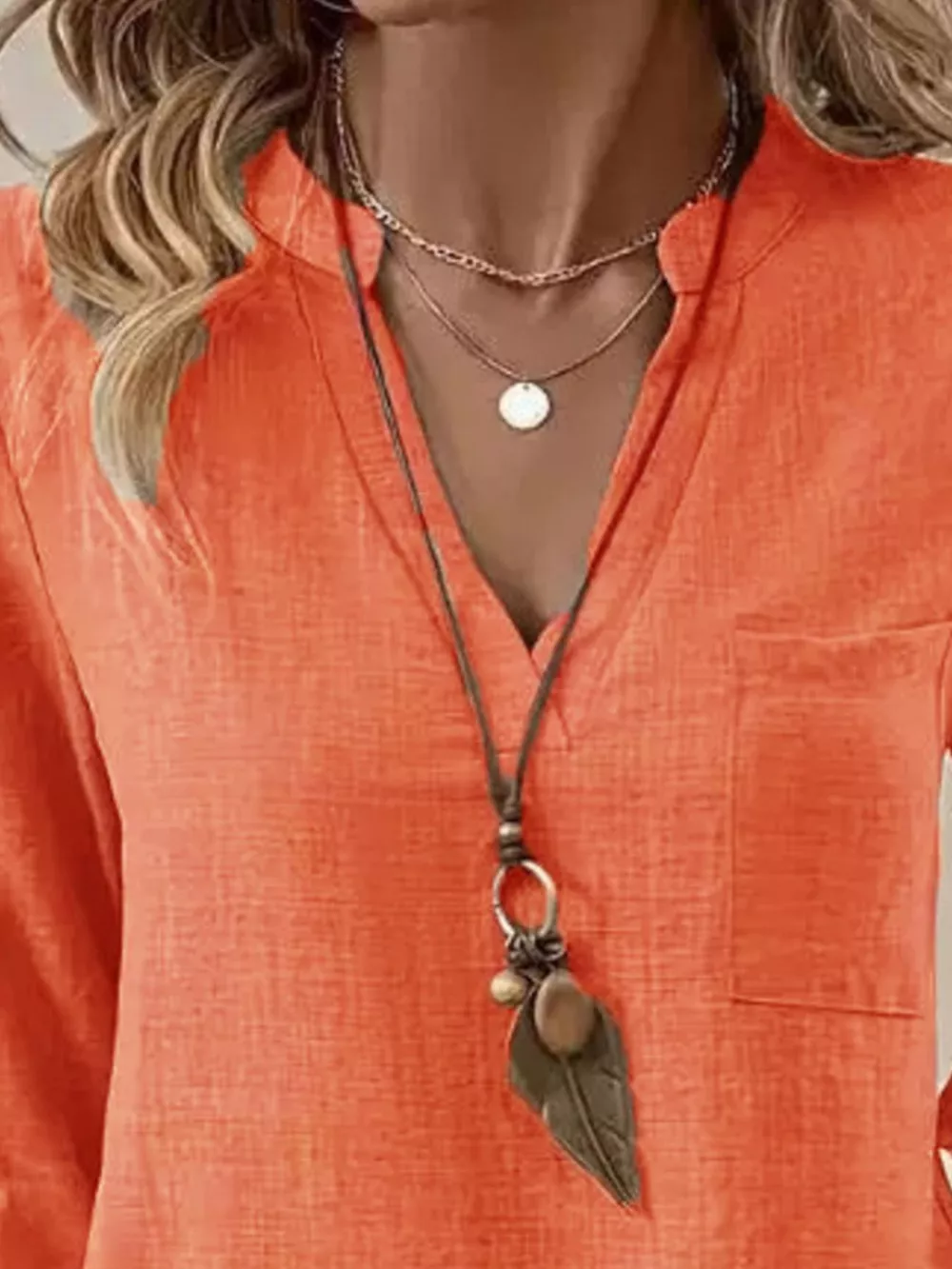 Roll-Up Sleeve Notched Blouse, image 6
