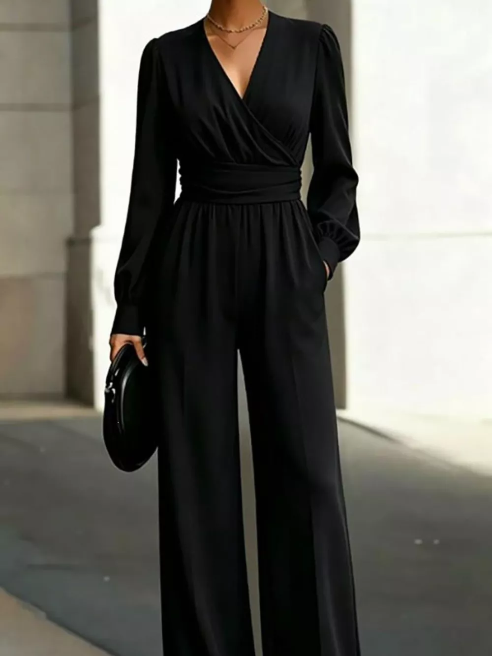 Surplice Long Sleeve Wide-Leg Jumpsuit, image 6