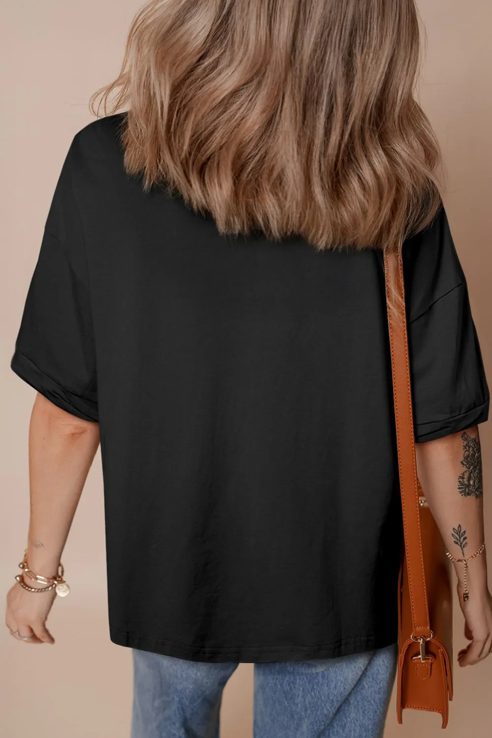 Loose Half Sleeve Hi Low Hem T Shirt, image 14