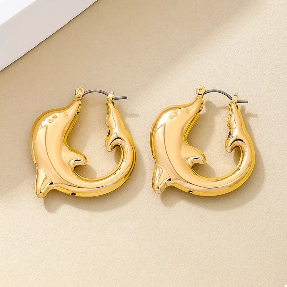 18K Gold-Plated Dolphin Hoop Earrings, image 5