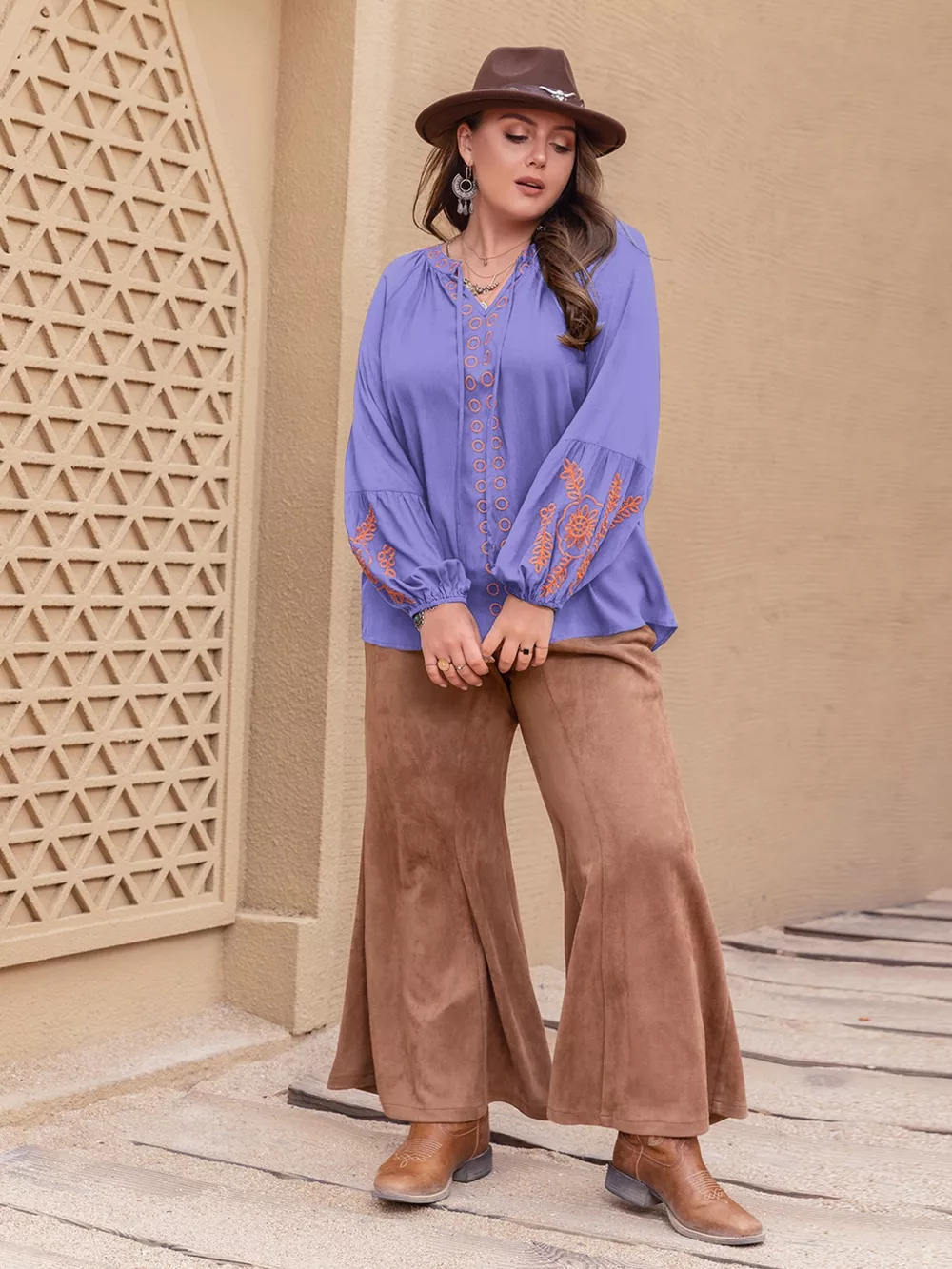 Plus Size Boho Embroidered Long Sleeve Blouse, image 5