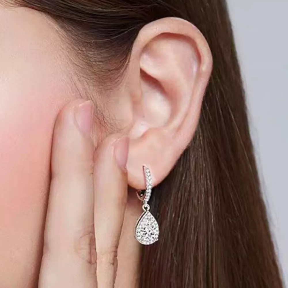 1 Carat 925 Sterling Silver Moissanite Hoop Teardrop Earrings, image 4