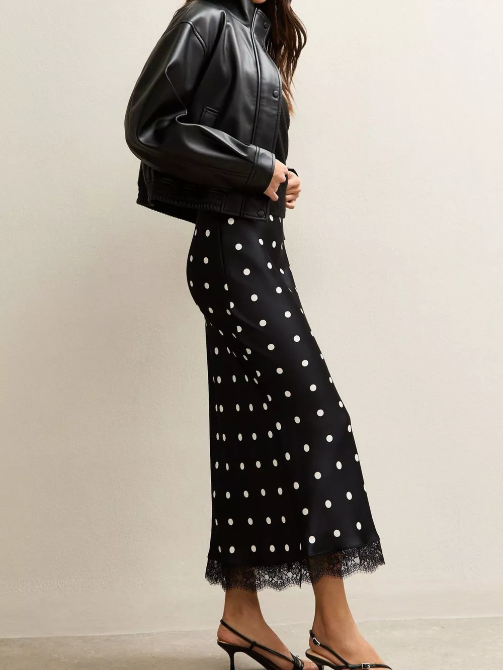 Polka Dot Midi Skirt with Lace Trim, image 6