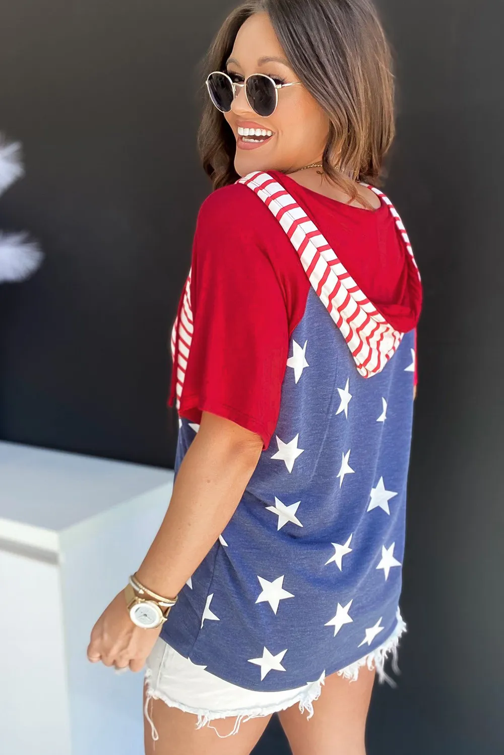 Stars and Stripes Print Drawstring Hoodie, image 7