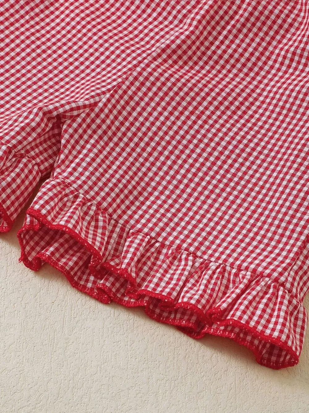 Children's Strawberry Gingham Ruffle Trim Top and Shorts Set, image 4