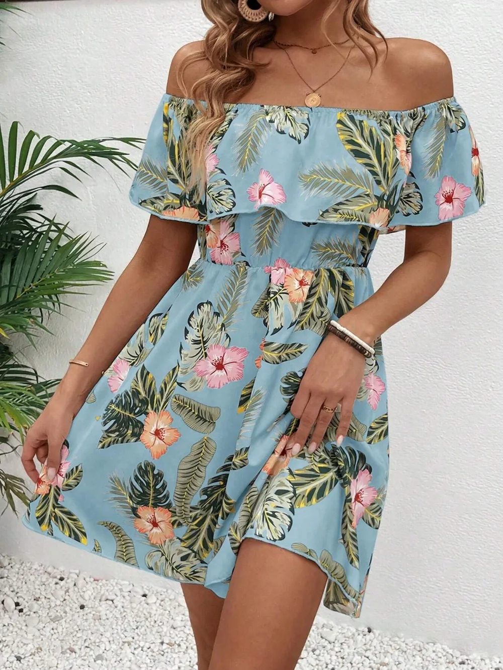 Printed Off Shoulder Mini Dress, image 3