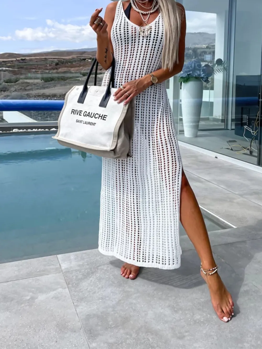 Openwork Slit Cutout Wide Strap Dress, image 16