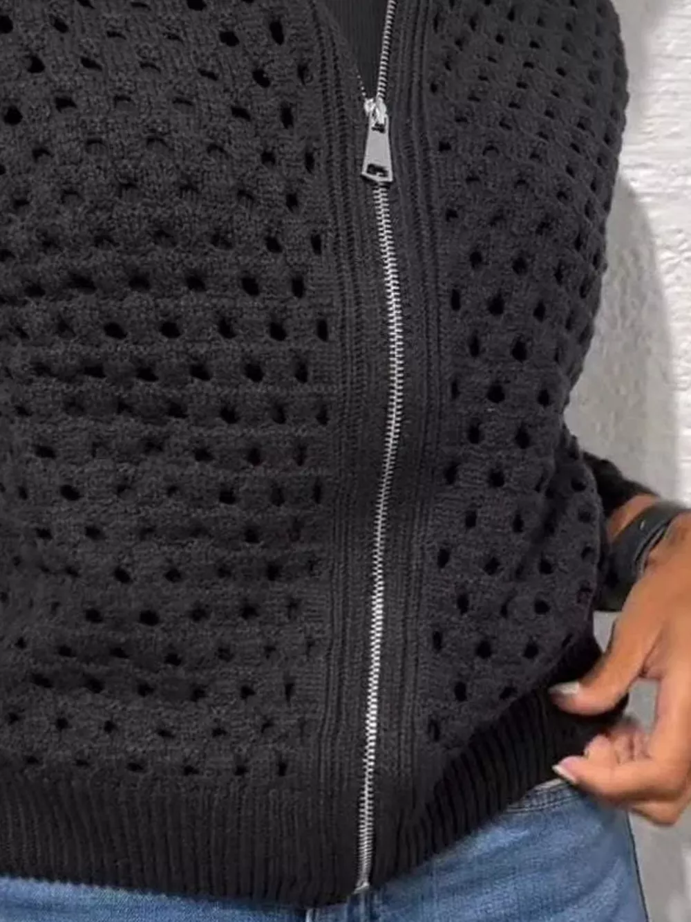 Full Size Crochet Knit Zip-Up Cardigan Plus Size, image 4