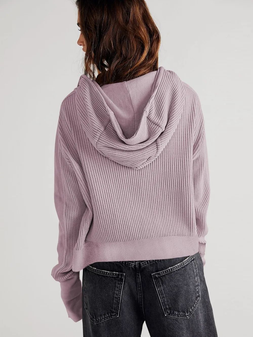 Waffle-Knit Dropped Shoulder Hooded Jacket, image 4
