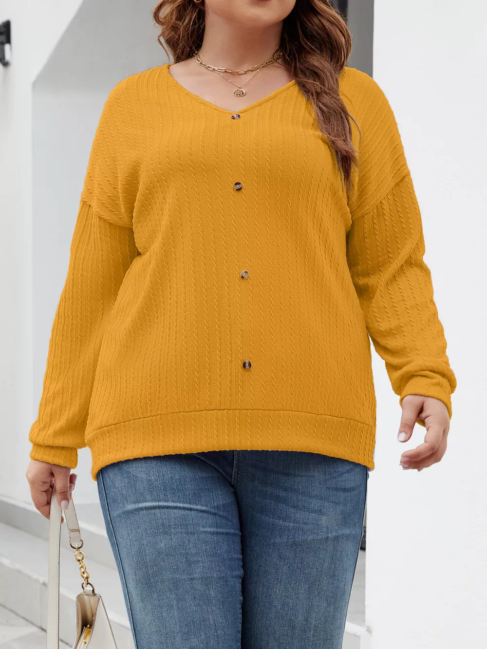 Plus Size V-Neck Dropped Shoulder Blouse, image 12