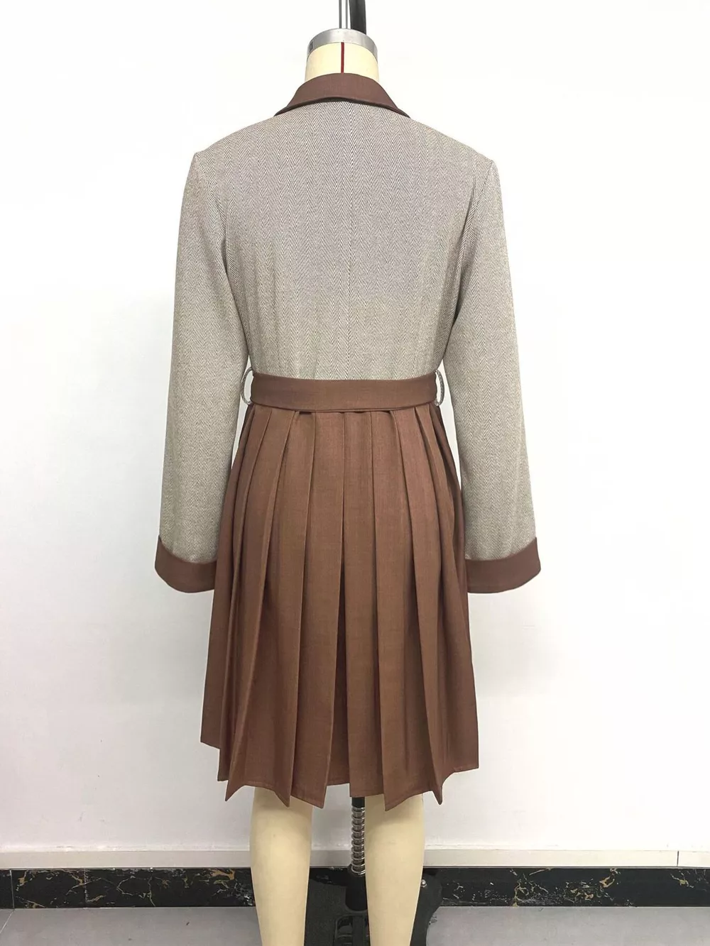Pleated Patchwork Blazer Belt Dress, image 17