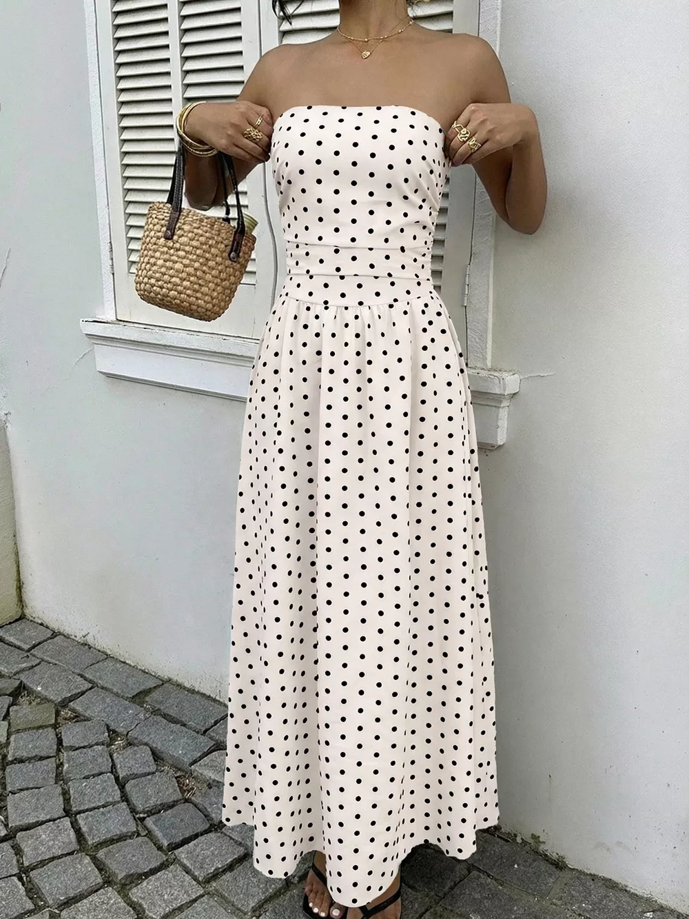 Polka Dot Tube A-Line Dress, image 3