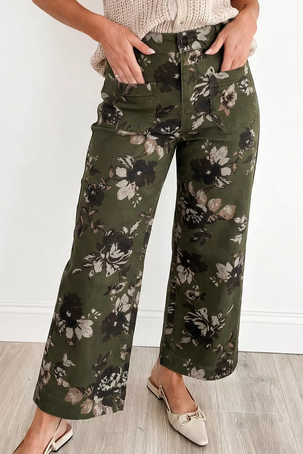 Vintage Style Floral Print High Waist Wide Leg Jeans, image 8