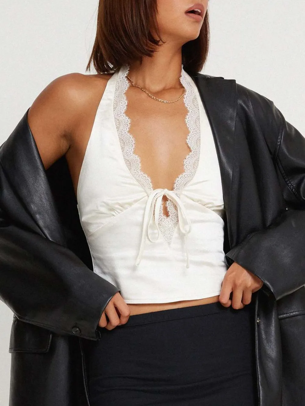 Lace Detail Halter Neck Tank, image 2