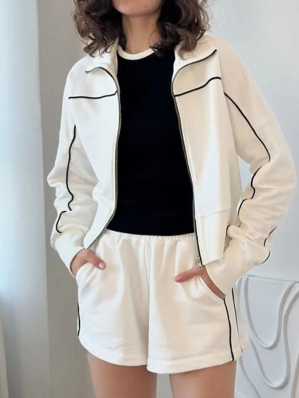 Zip Up Long Sleeve Top and Shorts Set, image 9